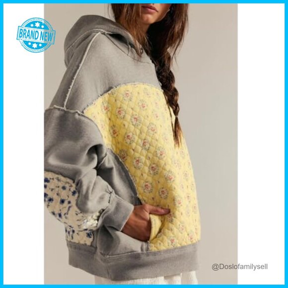 Oversized Floral Graphic Hoodie Long Sleeve Pullover Sweatshirt Y2K Chic - Picture 3 of 5